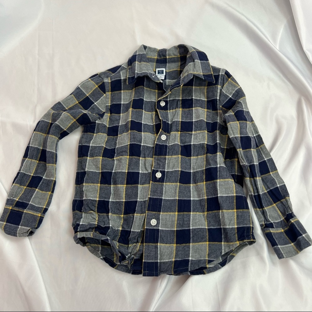 Janie and Jack Blue Gray and Yellow Plaid Shirt, size 3
